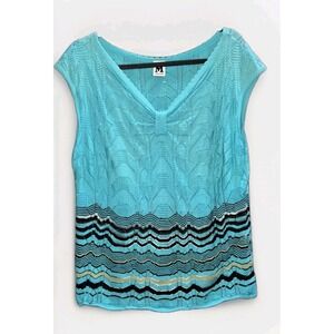 Missoni Knit Sleeveless Top Turquoise Blue Geometric V Neck US Size 14 ***Flaws‎